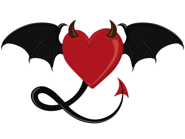 Devil heart art drawing tattoo sketch vector illustration - Vetor, Imagem