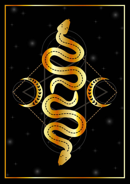 Occult snakes triple goddess fertility symbol gold - Vector, Image