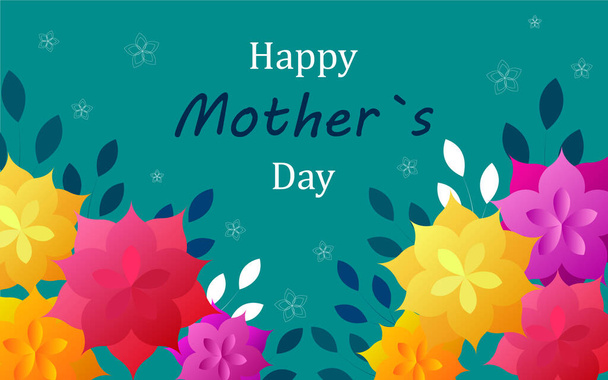 Modern bright illustration of Happy Mother's Day with paper flowers and lettering. Design for banner, ticket, advertisement, brochure. Vector illustration - Vektör, Görsel