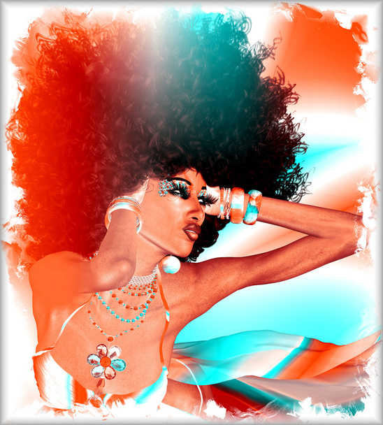 Modern digitális művészet kép mesés retro Afro és disco megjelenés. - Fotó, kép