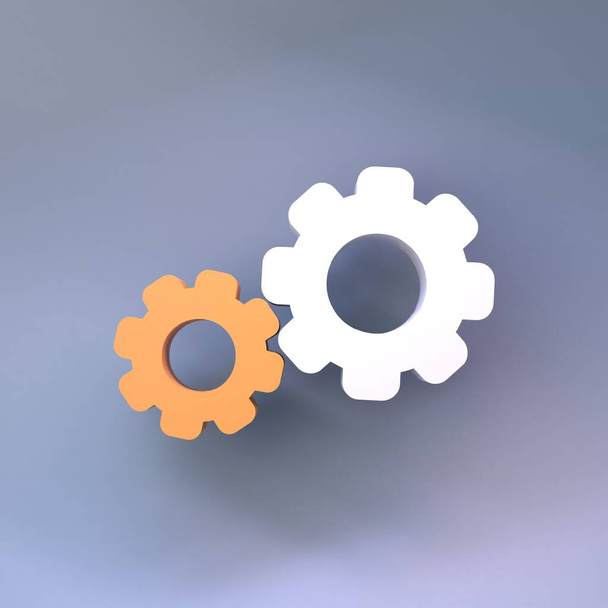 Icon of two gears. 3d render. - Foto, Imagen