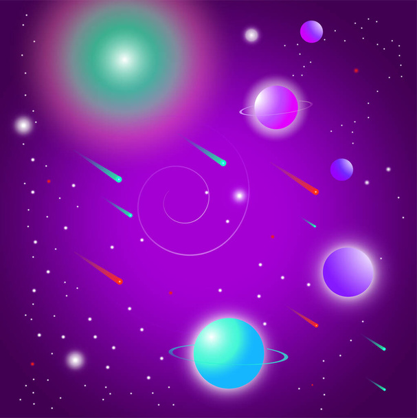 Космический фон со звездами и планетами
 - Вектор,изображение