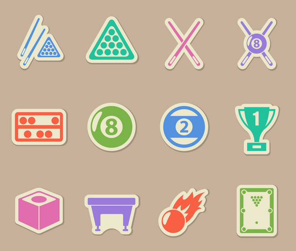 billiards color vector icons on paper stickers - Вектор,изображение