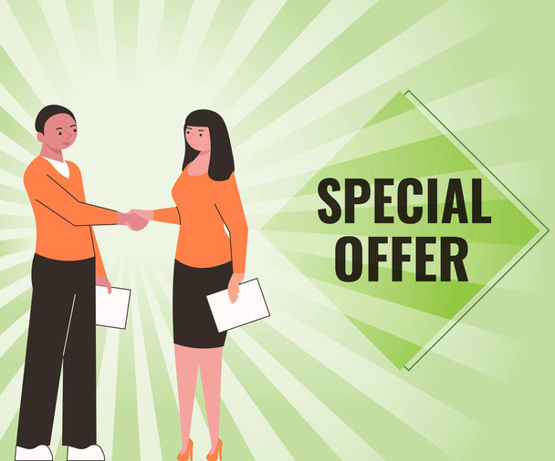 Conceptual display Special Offer. Internet Concept Selling at a lower or discounted price Bargain with Freebies Partners Shaking Signing Contract Unlocking New Ideas And Opportunities - Photo, Image