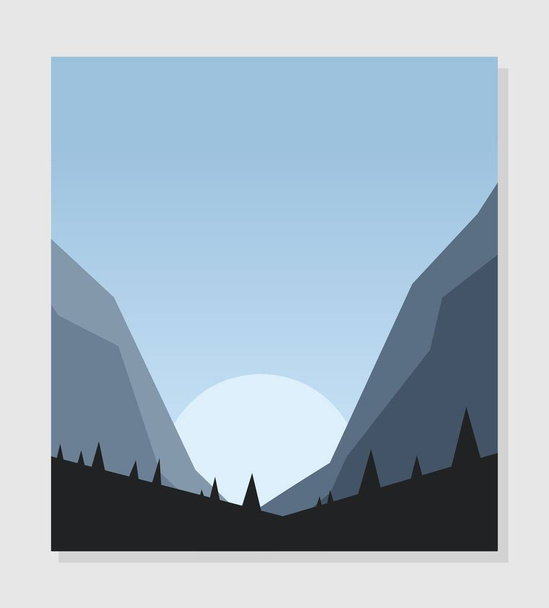 векторная иллюстрация горной долины с красивым полнолунием - Вектор,изображение