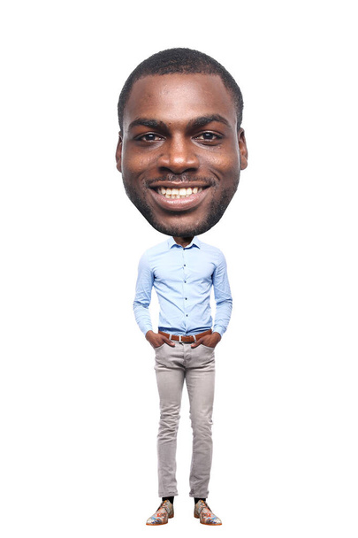 Beautiful man in front of a white background with a big Head - Foto, imagen