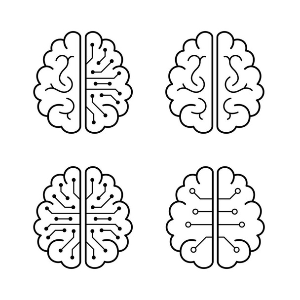 Koncepcja ludzkiego mózgu i sztucznej inteligencji, widok z góry - Wektor, obraz