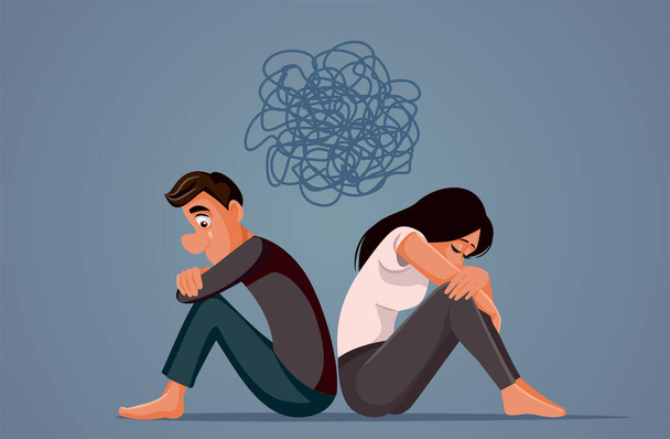 Depressed Couple Having Communication Problems Vector Cartoon Illustration - Вектор, зображення