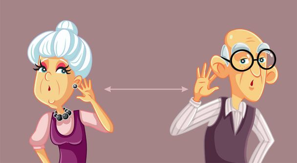 Elderly Couple Unable to Hear Each Other Vector Cartoon Illustration - Wektor, obraz