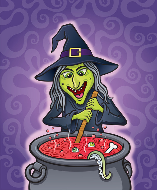 Méchante sorcière agitant chaudron bouillonnant
 - Photo, image