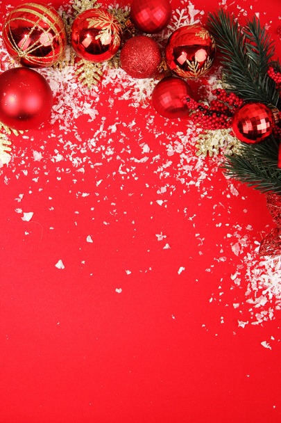 Christmas decorations on red - Фото, зображення