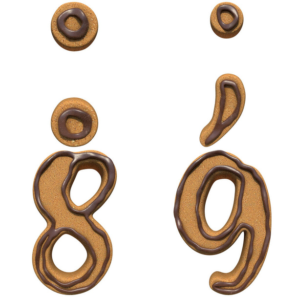 Conjunto de Biscoito de Cookies 3D Alfabeto, Números e Marcas de Pontuação Renderiza isolado em fundo branco, incluindo caminho embutido. - Foto, Imagem