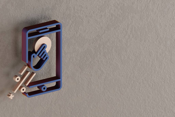 Krásné abstraktní ilustrace Modré a Zlaté smartphone symbol ikony na zdi beton pozadí. 3D vykreslující ilustrace. Vzor pozadí pro návrh. - Fotografie, Obrázek