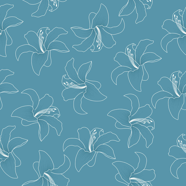 Lily seamless pattern. Cute blue wallpaper. Vector illustration - Vector, Image