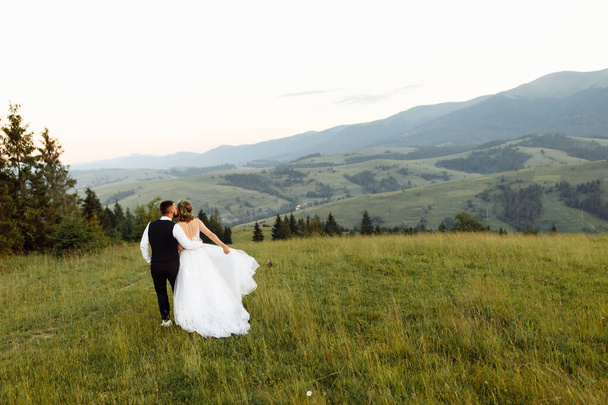 beautiful wedding couple in love on the nature  - Fotó, kép
