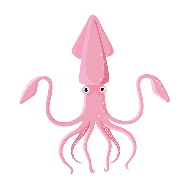 Illustration beautiful pink squid on white background. Vector of sea squid with long tentacles in cartoon style. - Vektor, obrázek
