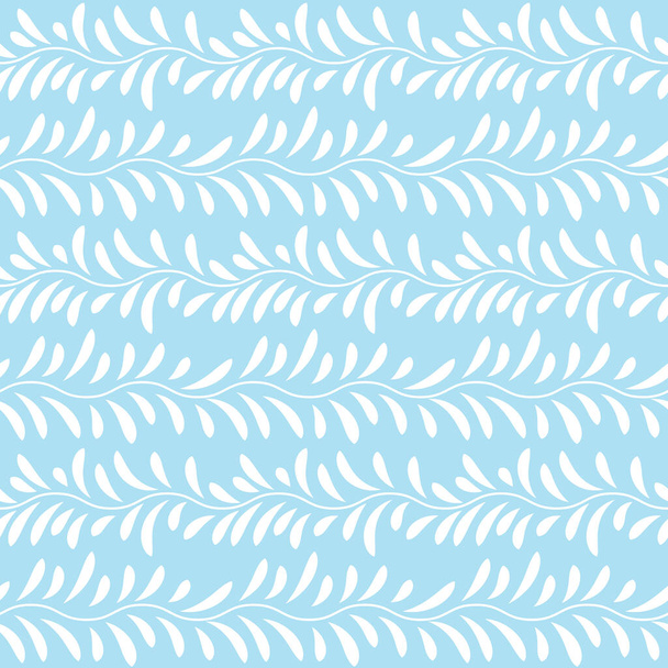 Blue and white leaf vector pattern, seamless botanical print, garland background, endless repeating tile. - Wektor, obraz