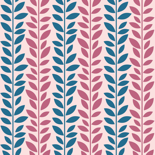 Blue and red leaf vector pattern, seamless botanical print, garland background, endless repeating tile. - Wektor, obraz