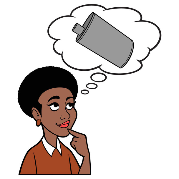 Black Woman thinking about a Car Muffler - A cartoon illustration of a Black Woman thinking about a new Car Muffler. - Vector, Image