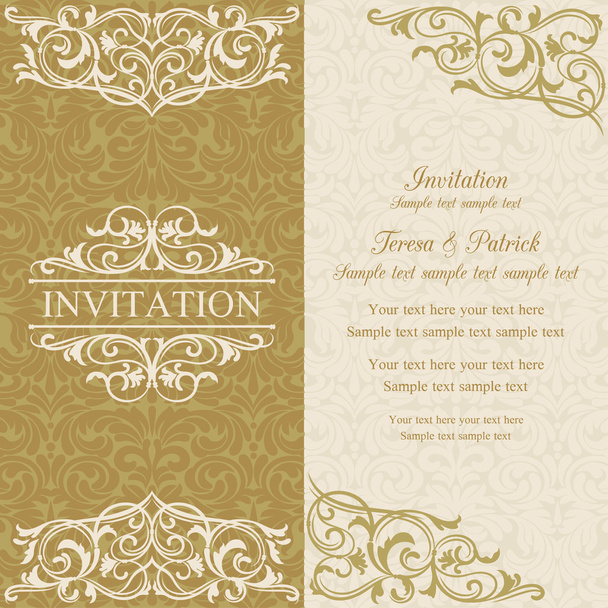 Baroque invitation, gold and beige - Vector, Image