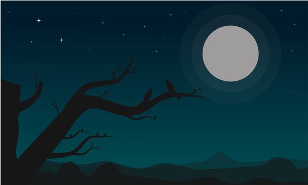ilustración vectorial de un fondo de Halloween con luna y árboles - Vector, Imagen