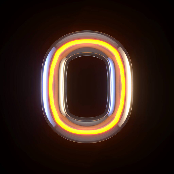 Glowing glass tube font Number 0 ZERO 3D render illustration isolated on black background - Foto, Bild
