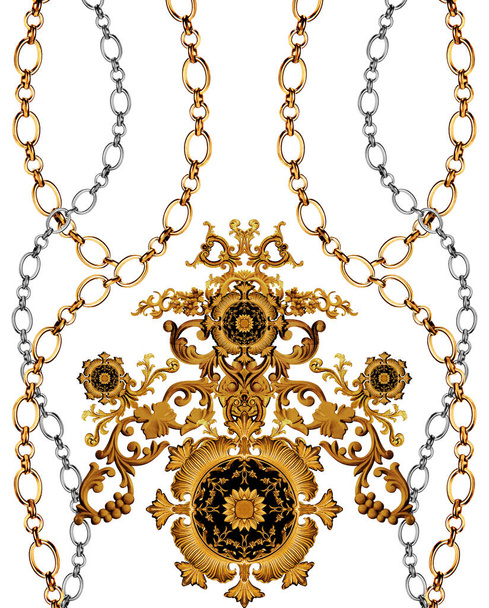 elementi barocchi dorati e ornamento con catene di design - Foto, immagini