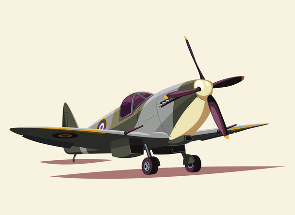 British Spitfire fighter World War II isolated vector illustration - Вектор,изображение