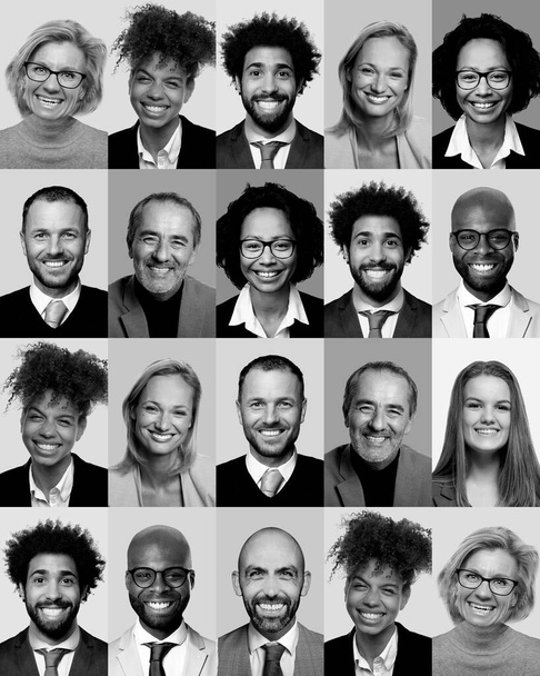 Beautiful happy people in a black and white collage - Fotografie, Obrázek