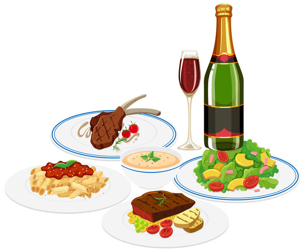 Conjunto de ilustração de alimentos e bebidas - Vetor, Imagem