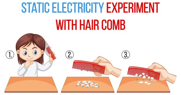 Elettricità statica con capelli pettine scienza esperimento illustrazione - Vettoriali, immagini