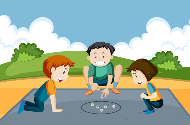 Szabadtéri park gyermekekkel játszani üveggolyók illusztráció - Vektor, kép