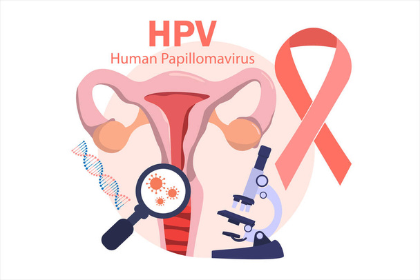HPV (İnsan Papillomavirus) servikal kanser taraması ve tedavisi, PAP testi, virüsler bazı türler cinsel organı enfekte eder ve rahim ağzı kanserine neden olabilir. kadın sağlığı konsepti. - Vektör, Görsel