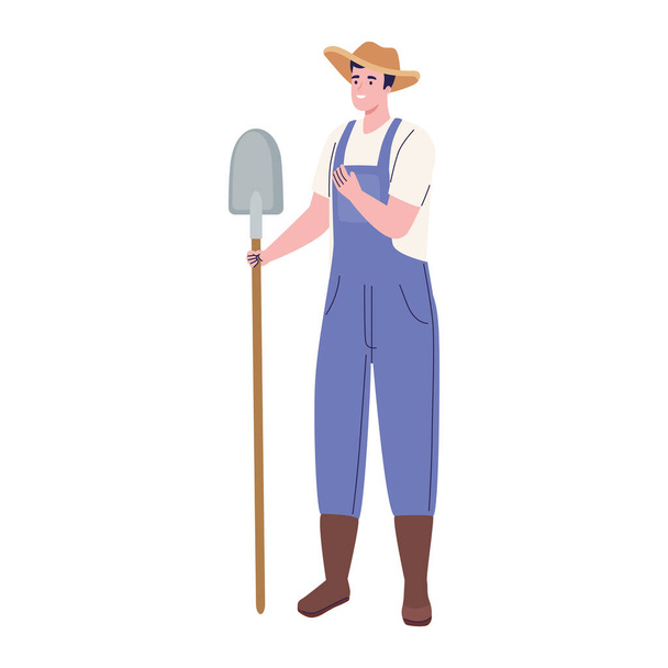 farmer with shovel - Vector, Image