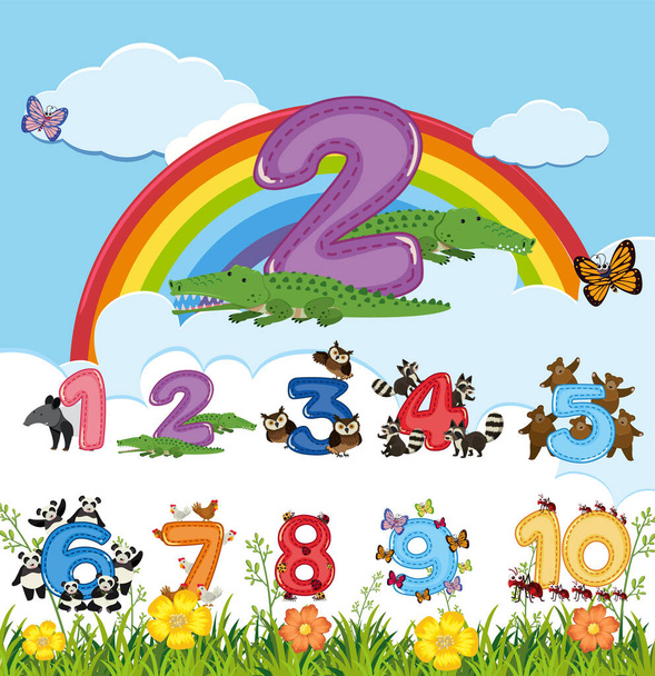 Counting numbers from zero to nine illustration - Vector, Image