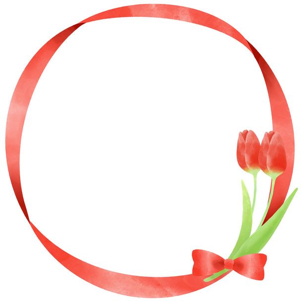 Tulip and ribbon decorative frame - Фото, изображение