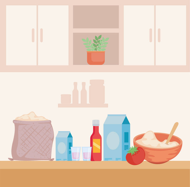 кухня с рецептами ингредиентов - Вектор,изображение