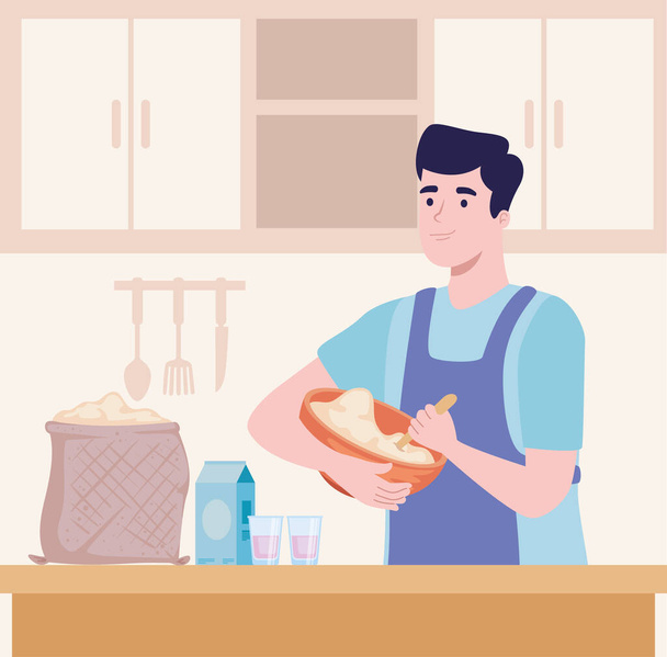 hombre cocina en la cocina - Vector, imagen