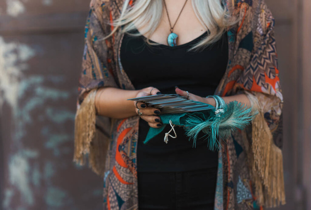 Boho lady in mystical atmosphere, esoteric concept, fortune telling and predictions - Photo, Image