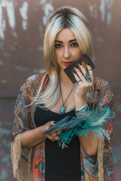 Boho lady in mystical atmosphere, esoteric concept, fortune telling and predictions - Foto, immagini
