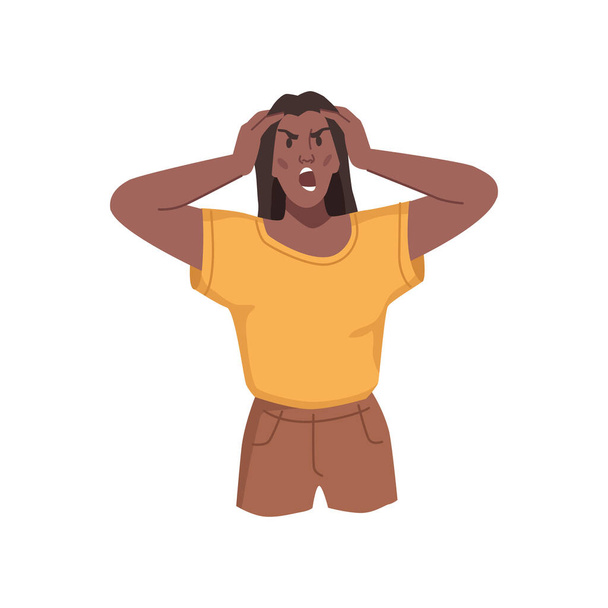 Angry irritated woman holding head and screaming - Vector, Image