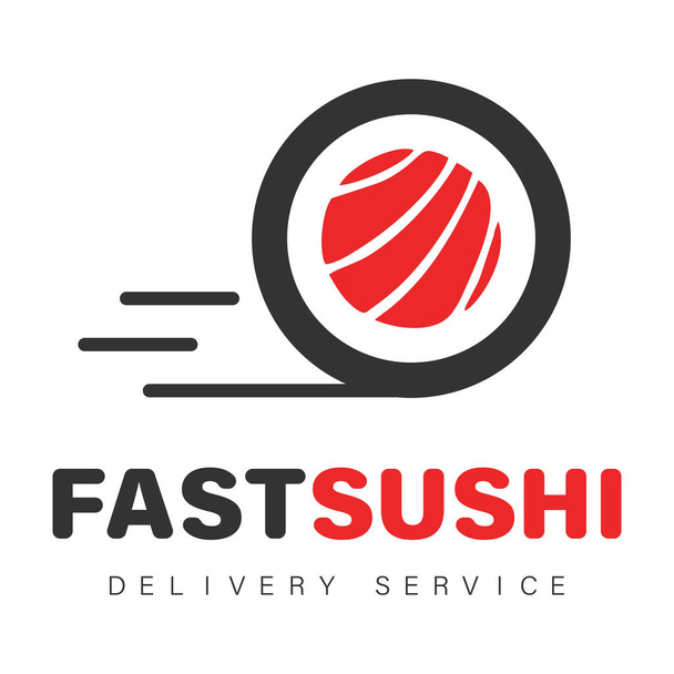 Fast sushi logo template design. Icon delivery for sushi bar, restaurant of Asian cuisine.  Vector illustration. - Vecteur, image