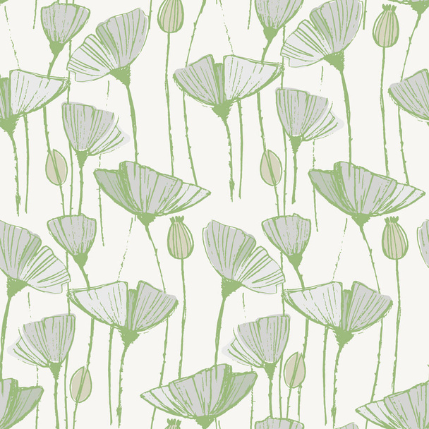 Seamless pattern with hand drawn poppy flowers for craft, apparel, design and other design projects. Line art - Vector, Image