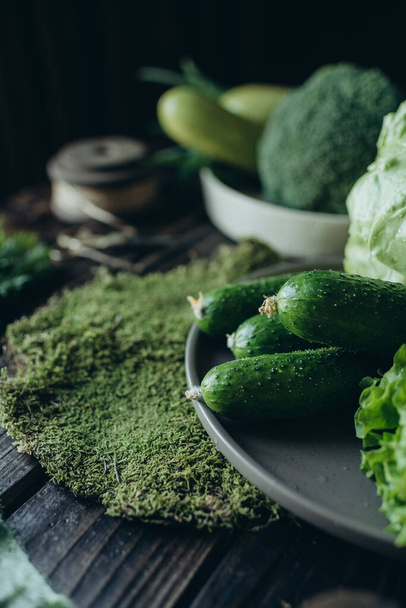 green vegetables, diet food, healthy food. Suitable for recipe book, food blog, brochures and personal website - Fotoğraf, Görsel