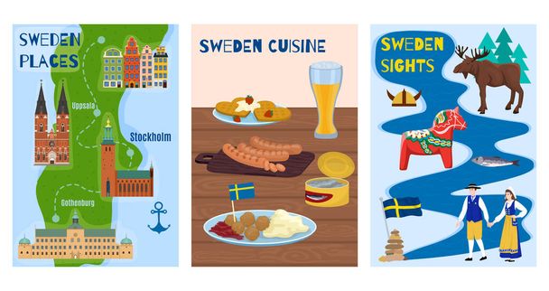 İsveç Turistik Kartları Ayarlandı - Vektör, Görsel