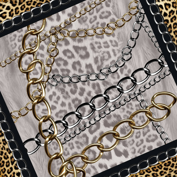 Piel de leopardo con patrón de cadenas; Estampado de moda - Foto, imagen
