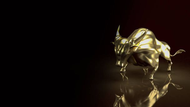 taureau d'or sur fond noir pour le concept d'entreprise rendu 3d - Photo, image