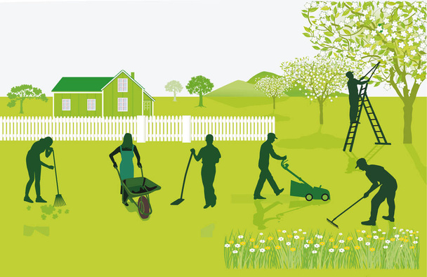 Jardinería de grupo, jardinero, ilustración vectorial - Vector, Imagen