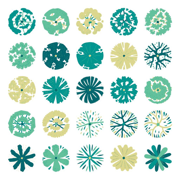 Hand drawn vector set of top view trees. - Διάνυσμα, εικόνα
