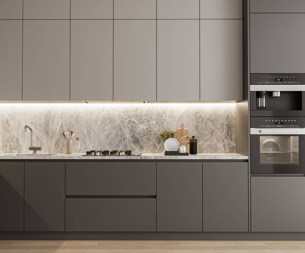 Modern luxury kitchen interior design, 3d rendering - Foto, afbeelding